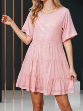 Load image into Gallery viewer, Sequin Round Neck Half Sleeve Mini Dress