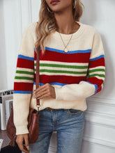 Load image into Gallery viewer, Contrast Stripes Round Neck Long Sleeve Sweater