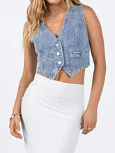 Load image into Gallery viewer, Button Up Sleeveless Denim Top