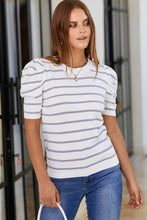 Load image into Gallery viewer, Striped Round Neck Puff Sleeve Knit Top