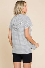 Load image into Gallery viewer, Culture Code Full Size Striped Short Sleeve Hooded Top