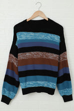 Load image into Gallery viewer, Contrast Striped Round Neck Drop Shoulder Sweater