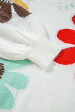 Load image into Gallery viewer, Flower V-Neck Dropped Shoulder Sweater