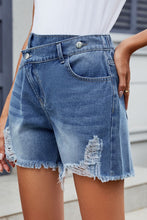 Load image into Gallery viewer, Distressed Raw Hem Asymmetric Waist Denim Shorts