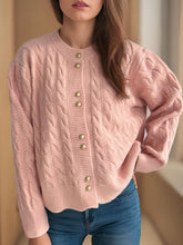 Load image into Gallery viewer, Cable-Knit Round Neck Long Sleeve Cardigan