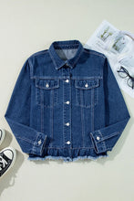 Load image into Gallery viewer, Raw Hem Long Sleeve Denim Jacket