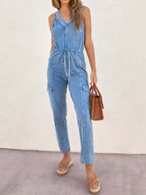 Load image into Gallery viewer, V-Neck Sleeveless Denim Jumpsuit