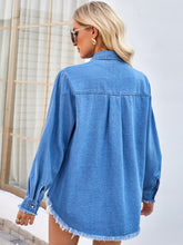 Load image into Gallery viewer, Raw Hem Button Up Long Sleeve Denim Jacket with Sequin Pockets