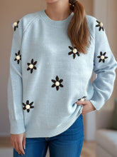 Load image into Gallery viewer, Flower Round Neck Raglan Sleeve Sweater