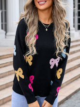 Load image into Gallery viewer, Bow Graphic Round Neck Long Sleeve Sweater