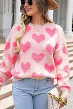 Load image into Gallery viewer, Valentine's Day Heart Jacquard Round Neck Sweater