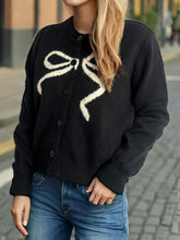 Load image into Gallery viewer, Bow Button Down Round Neck Cardigan