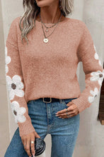 Load image into Gallery viewer, Flower Round Neck Long Sleeve Sweater