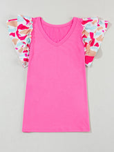 Load image into Gallery viewer, Ruffled Printed V-Neck Short Sleeve Blouse