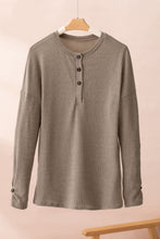 Load image into Gallery viewer, Quarter Button Round Neck Dropped Shoulder Knit Top