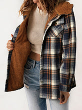 Load image into Gallery viewer, Plaid Snap Down Plush Hooded Jacket