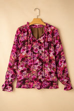 Load image into Gallery viewer, Printed Tie Neck Flounce Sleeve Blouse