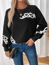 Load image into Gallery viewer, Perfee Heart Round Neck Long Sleeve Sweater
