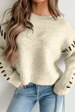Load image into Gallery viewer, Contrast Stitch Detail Ribbed Trim Sweater