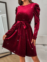 Load image into Gallery viewer, Glitter Round Neck Puff Sleeve Dress