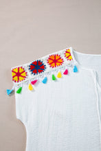 Load image into Gallery viewer, Tassel Tie Neck Short Sleeve Blouse