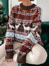 Load image into Gallery viewer, Geometric Round Neck Dropped Shoulder Sweater