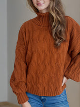 Load image into Gallery viewer, Cable-Knit Turtleneck Long Sleeve Sweater