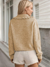 Load image into Gallery viewer, Frill Button Up Collared Neck Long Sleeve Cardigan