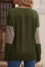 Load image into Gallery viewer, Decorative Button Contrast V-Neck Long Sleeve T-Shirt