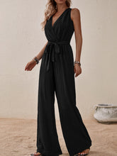 Load image into Gallery viewer, Tied Surplice Sleeveless Wide Leg Jumpsuit