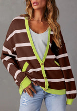Load image into Gallery viewer, Contrast Stripes Button Down Long Sleeve Cardigan
