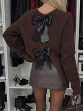 Load image into Gallery viewer, Bow Slit Back Round Neck Sweater
