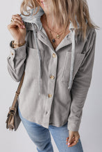 Load image into Gallery viewer, Drawstring Button Up Long Sleeve Hooded Jacket