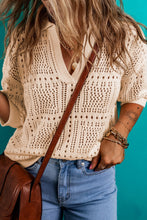 Load image into Gallery viewer, Openwork Johnny Collar Half Sleeve Knit Top