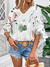 Load image into Gallery viewer, Ruffled Printed V-Neck Half Sleeve Blouse