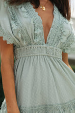 Load image into Gallery viewer, Lace Detail Plunge Short Sleeve Mini Dress