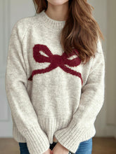 Load image into Gallery viewer, Bow Round Neck Long Sleeve Sweater
