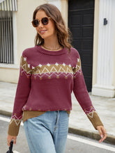 Load image into Gallery viewer, Contrast Round Neck Long Sleeve Sweater