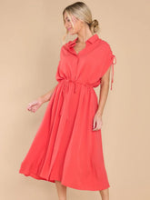 Load image into Gallery viewer, Drawstring Collared Neck Short Sleeve Midi Dress