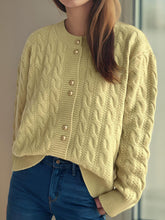 Load image into Gallery viewer, Cable-Knit Round Neck Long Sleeve Cardigan