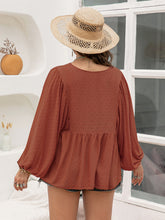 Load image into Gallery viewer, Plus Size Swiss Dot Tie Neck Long Sleeve Blouse