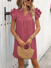 Load image into Gallery viewer, Ruffled Notched Cap Sleeve Mini Dress