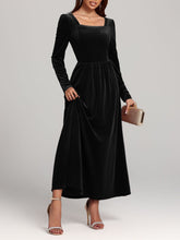 Load image into Gallery viewer, Velvet Square Neck Long Sleeve Dress