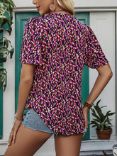 Load image into Gallery viewer, Printed Notched Flutter Sleeve Blouse