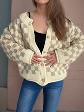 Load image into Gallery viewer, Checkered Button Up Round Neck Cardigan