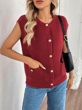 Load image into Gallery viewer, Perfee Pocketed Round Neck Cap Sleeve Cardigan