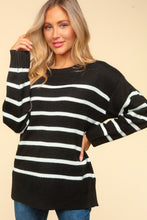 Load image into Gallery viewer, Haptics Full Size Striped Contrast Side Slit Sweater