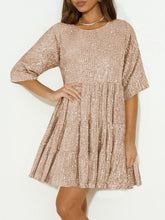 Load image into Gallery viewer, Sequin Round Neck Half Sleeve Mini Dress