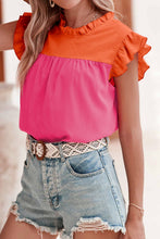 Load image into Gallery viewer, Ruffled Color Block Round Neck Cap Sleeve Blouse