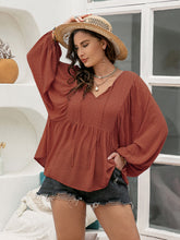 Load image into Gallery viewer, Plus Size Swiss Dot Tie Neck Long Sleeve Blouse